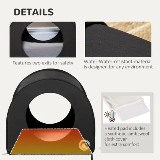 Akoasm Portable And Waterproof Cat House & Shelter With Heated Dome For Winter-Black image {3}