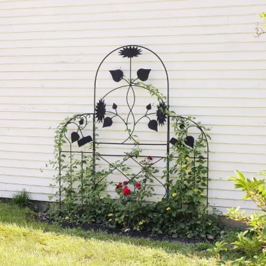 Achla Designs 90" Sunflower Decorative Iron Garden Trellis Black Powder Coat Finish image {4}
