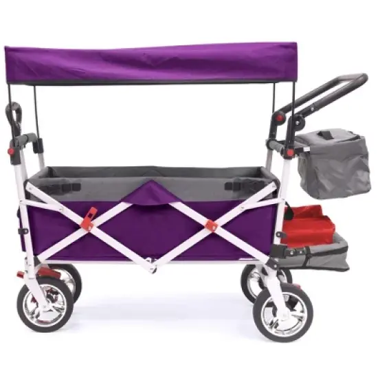 HOMLUX Push or Pull Folding Stroller Wagon with Canopy, Adjustable Handle, Removable Cooler image {9}