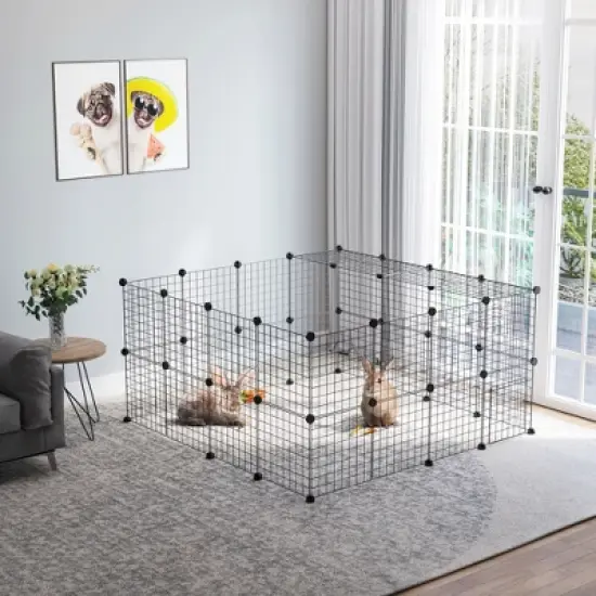 PawHut Pet Playpen DIY Small Animal Cage 36 Panels Portable Metal Wire Yard Fence with Door and Ramp for Rabbits, Kitten, Puppy 14 x 14 in image {1}
