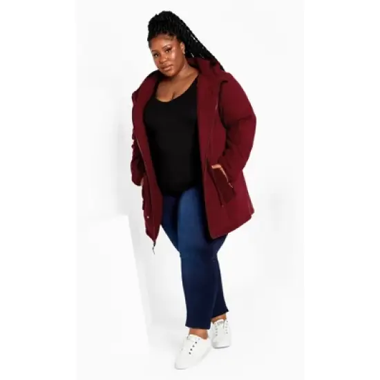 Women's Plus Size Fleece Hood Coat - rhubarb | AVENUE image {3}