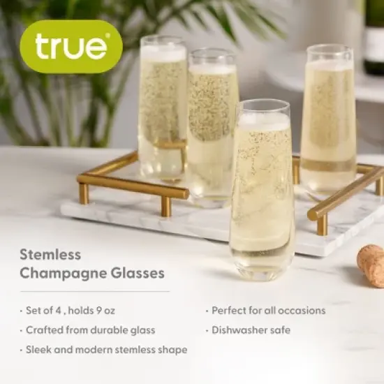 True Stemless Champagne Flutes Glasses - Stemless Mimosa Glasses - Wine Flutes Glass 9oz Set of 4 image {1}