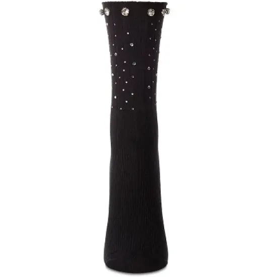 Memoi Women's Ribbed Rhinestone Studded Cotton Rich Crew Sock image {1}