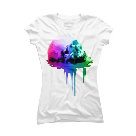 Junior's Design By Humans Melting Skull with Vibrant Colors By robotface T-Shirt image {4}