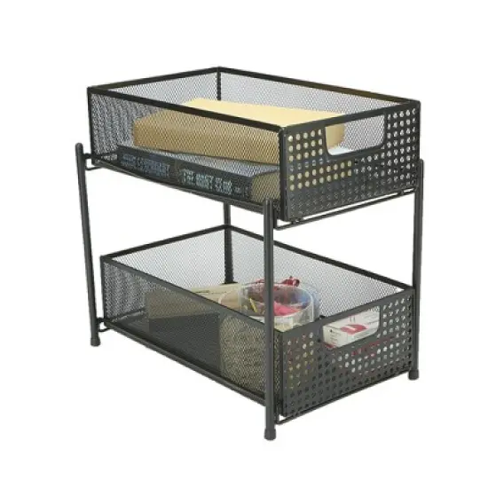 Mind Reader Metal Mesh Heavy Duty Organizer [2 TIER] Slide Out Basket Drawer For Kitchen, Bathroom, Office Desk (BLACK) image {1}