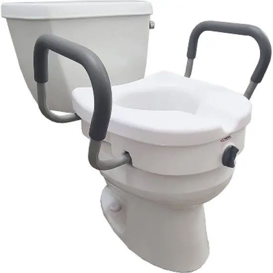 Carex E-Z Lock Locking Raised Toilet Seat with Armrests - White image {3}