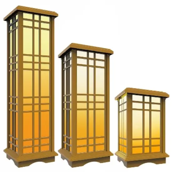3pk Solar LED Zen Outdoor Lantern Bundle with Amber/White Light - Techko Maid image {1}