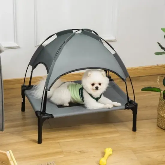 PawHut Elevated Portable Dog Cot Cooling Pet Bed With UV Protection Canopy Shade image {1}