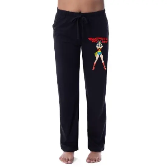 DC Womens' Vintage Wonder Woman Logo Comic Book Style Sleep Pajama Pants Black image {3}