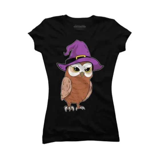 Junior's Design By Humans Owl Witch Halloween T Shirt By thebeardstudio T-Shirt image {3}