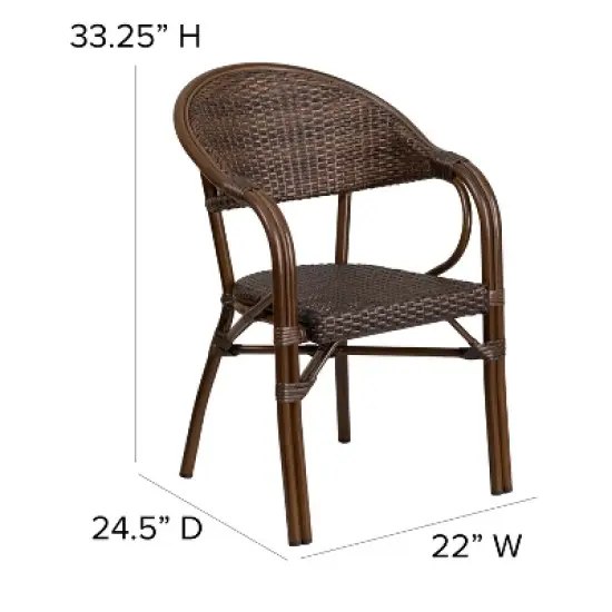Merrick Lane Wicker Rattan Patio Chair With Curved Back And Aluminum Bamboo Frame image {5}