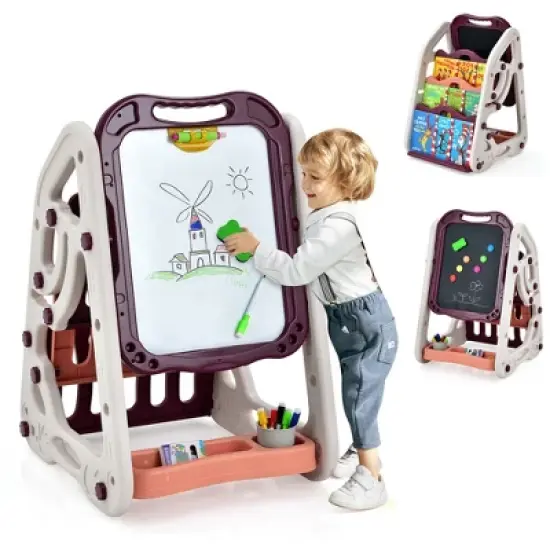 Costway 3-in-1 Kids Art Easel Double-Sided Tabletop Easel w/Art Accessories image {10}
