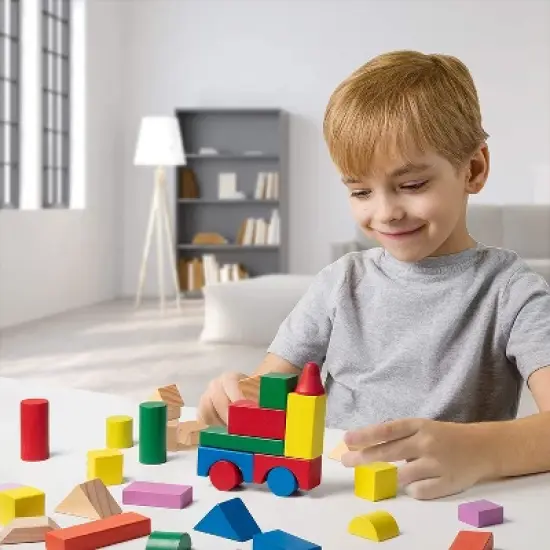 Right Track Toys Wooden Blocks Toy Set for Building - Rainbow Colored, 100 Pieces image {1}