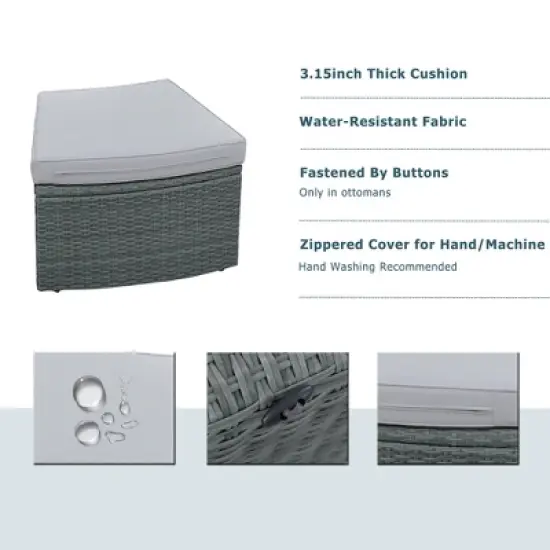 FIONECA 10-Piece Outdoor Sectional Half-Round Patio Rattan Sofa Set, Light Gray PE Wicker Conversation Furniture, Modular Combination image {4}