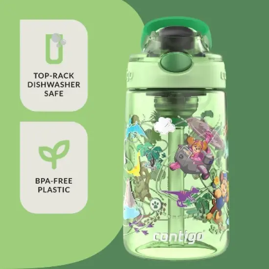 Contigo 14oz Plastic Paw Patrol Kids' Dino Treks Aubrey Cleanable Autospout Water Bottle Green image {3}