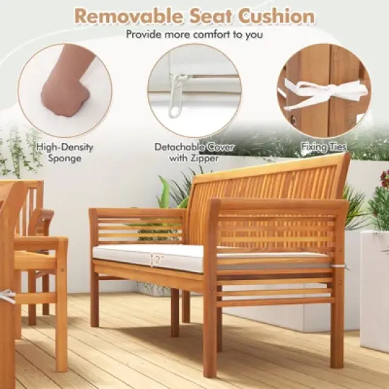Tangkula 5 Pieces Acacia Wood Patio Conversation Set Outdoor Furniture Sofa Set with Removable Seat Cushions Sectional Sofa & Table Set image {4}