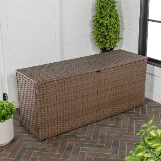 happimess Nino Modern Minimalist Outdoor Faux Wicker Deck and Patio Storage Box image {6}