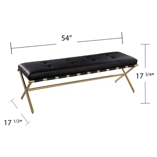Valxan Faux Leather Bench Black/Gold - Aiden Lane image {7}