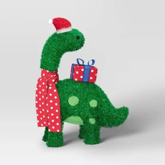 27.5" Incandescent Green Tinsel Dinosaur with Gift Christmas Novelty Sculpture Light Clear - Wondershop&trade; image {2}