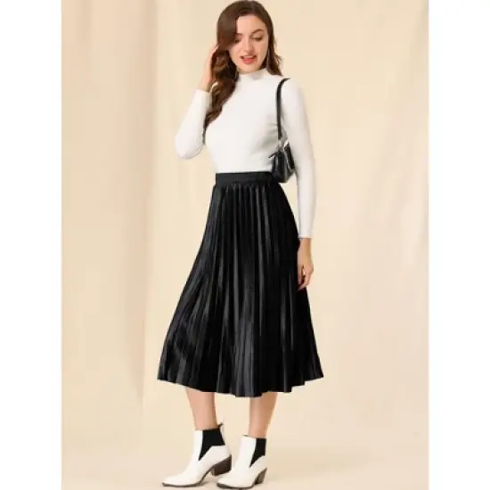 Allegra K Women's Accordion Swing Metallic Party Midi Pleated Skirt image {1}