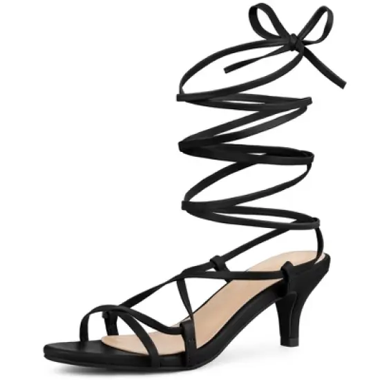 Allegra K Women's Strappy Lace Up Kitten Heels Sandals image {6}