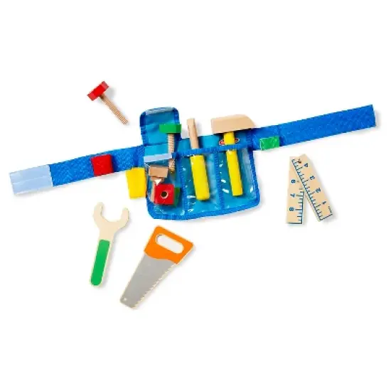 Melissa & Doug Deluxe Tool Belt Set - 5 Wooden Tools, 8 Building pc, Adjustable Belt image {2}