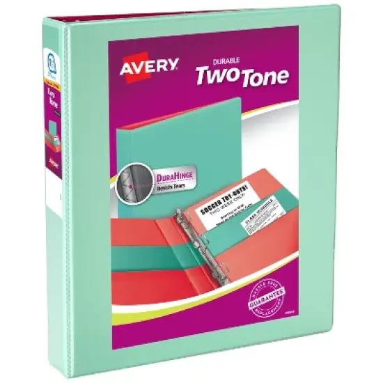 Avery Two-Tone Durable View 3 Ring Binder, 1.5 Inch Slant Rings, Mint/Coral Binder (17289) image {6}