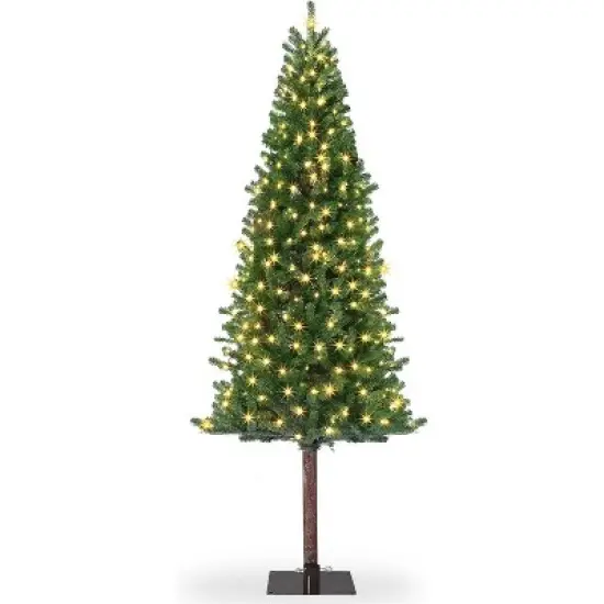 6/7.5FT Pre-Lit Pencil Christmas Tree, Slim Artificial Alpine Tree with LED Lights, Metal Stand, Skinny Holiday Decor for Room, Apartment, Office image {7}