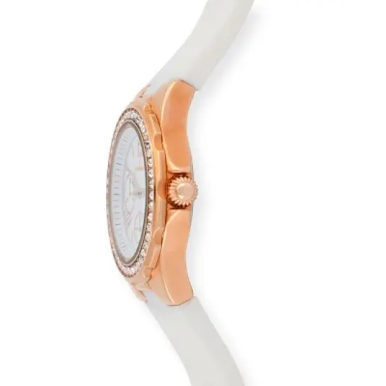 Peugeot Women's Rose Gold Wrist Watch with Crystal Bezel and Silicone Rubber Band image {2}
