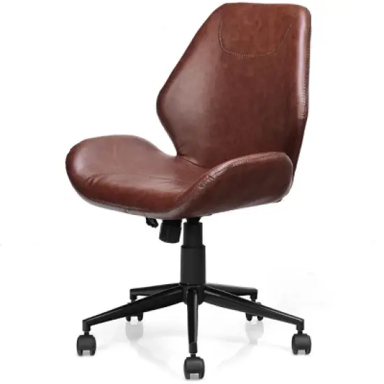Office Home Leisure Chair Mid-Back Upholstered Swivel Height Adjustable Rolling image {5}