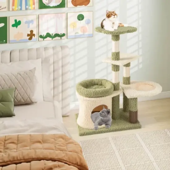 Costway Cute Cat Tree Multi-Level Aesthetic Kitten Tower w/ Condo Indoor Cat Climbing Furniture Activity Center image {3}