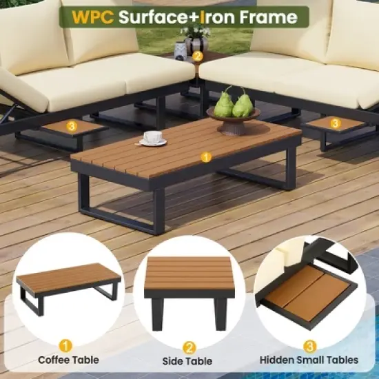 Outdoor Modular Sofa Set with Recliners, Patio Conversation Set Patio Seating Group Outdoor Daybed,Coffee Table for Patio,Garden image {13}