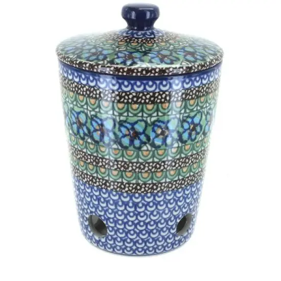 Blue Rose Polish Pottery F36 Ceramika Artystyczna Garlic Keeper image {2}