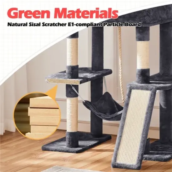 Yaheetech 82.5"H Large Plush Cat Tree with 2 Cozy Condos image {6}