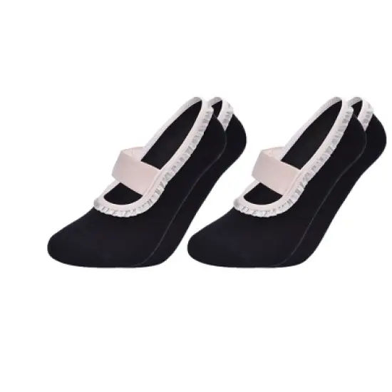 Anna-Kaci Women's Ballet Style Grip Socks with Ruffle Trim and Cross Strap Anti-Slip Sole Yoga and Pilates 2-Pack image {7}