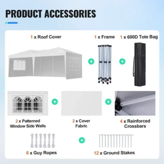 VEVOR Pop Up Canopy, 10 x 20 ft, Instant Pop Up Gazebo Tent, Portable Easy Up Canopy with 3 Sidewalls & 2 Ventilated Windows image {6}
