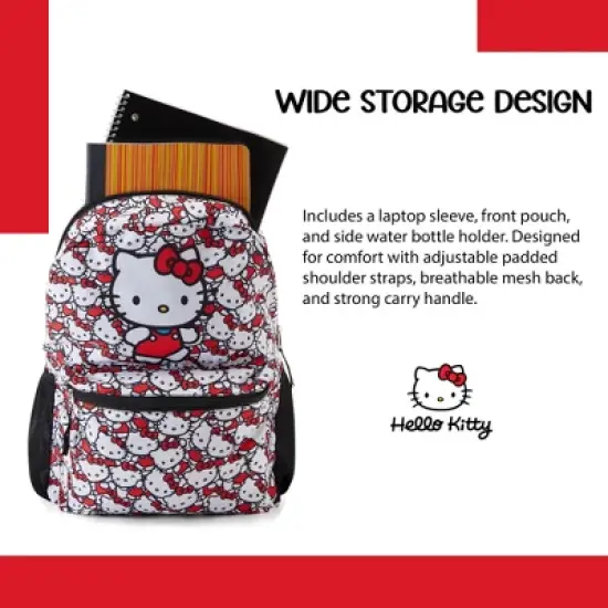 Hello Kitty Allover School Backpack - Hello Kitty, My Melody, Kuromi, Keroppi - Officially Licensed Hello Kitty School Bookbag image {2}