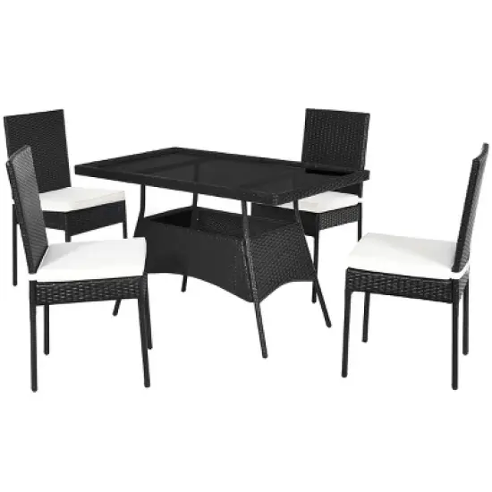 Tangkula 10PCS Rattan Dining Set Cushioned Chair Table w/ Glass Top Furniture Patio image {4}