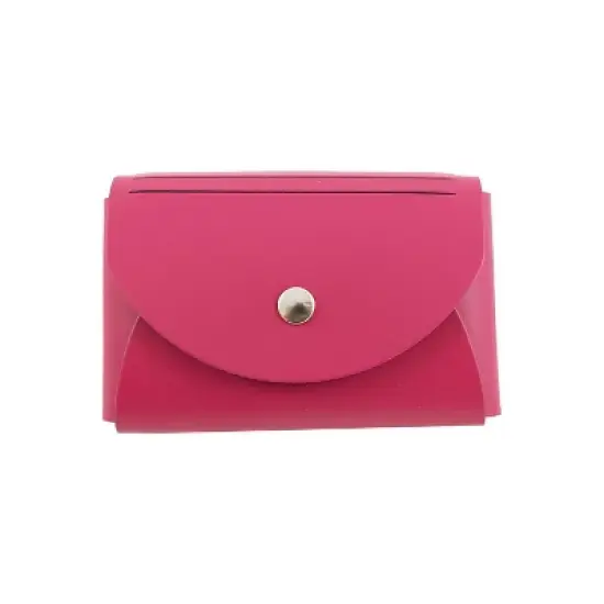 JAM Paper Italian Leather Business Card Holder Case with Round Flap Fuchsia Pink Sold Individually image {3}