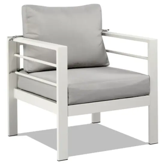 Karl Home White 4-Piece Aluminum Patio Conversation Set with Light Gray Cushions image {4}