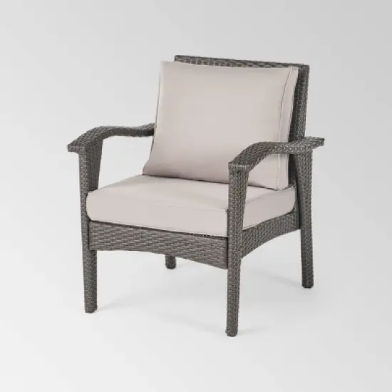 Keana 5pc Faux Rattan Club Chair & Fire Pit Chat Set - Christopher Knight Home image {2}