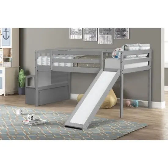 Twin size Loft Bed with Staircase, Safety Guardrails and Slide-ModernLuxe image {1}