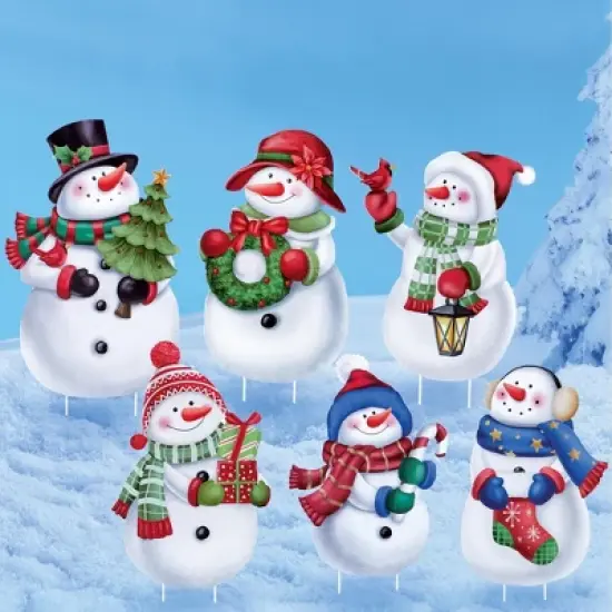 Collections Etc Holiday Snowmen Festive Garden Stakes - Set of 6 image {1}