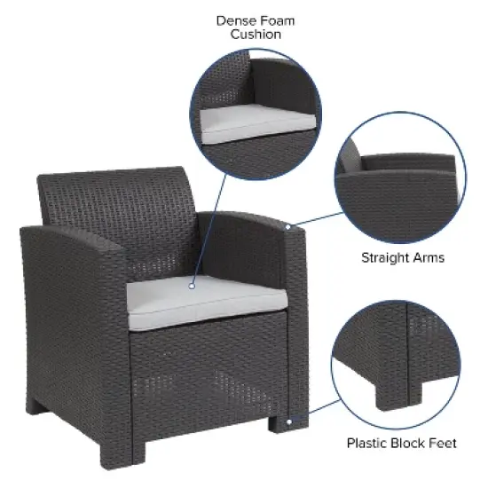 Flash Furniture Faux Rattan Chair with All-Weather Cushion image {2}