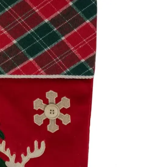 Northlight 20.5-Inch Red and Green Plaid Christmas Stocking with a Pine Tree and Moose image {2}