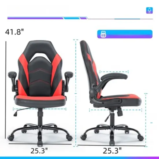 FONTOI Swivel Office Chair with Lumbar Support and S-shaped Backrest, Gaming Chair with Padded Armrests, Red, 25.3"*41.8"*25.3" image {2}