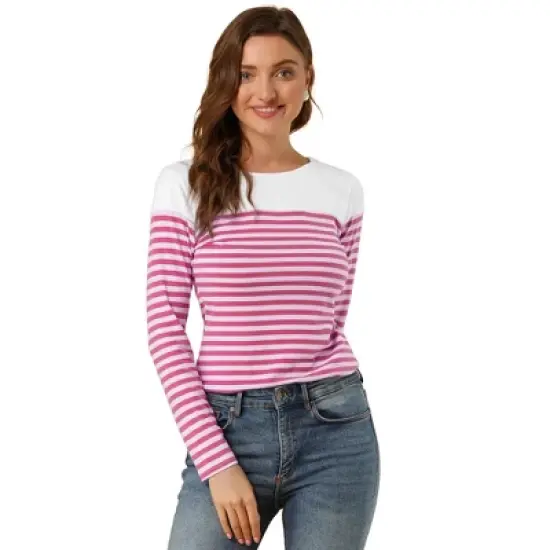 Allegra K Women's Color Block Long Sleeve Striped T-Shirt image {11}