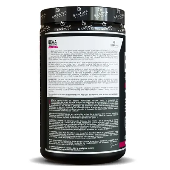 Sascha Fitness BCAA 4:1:1 with Glutamine, HMB, L-Carnitine, HICA | Natural Grape Flavor 12.8 oz image {2}