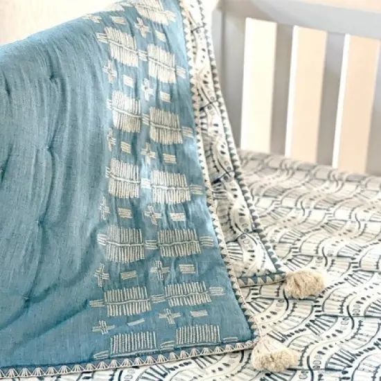 Crane Baby Quilted Baby Reversible Blanket - Caspian Chambray image {8}