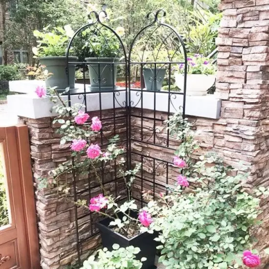 4 Pack Metal Garden Trellis 86.7" x 19.7"/71"x19.7" Rustproof Trellis for Climbing Plants Outdoor Flower Support Black image {6}